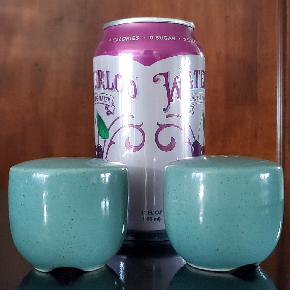 Pair 2 1/8" MCM Seafoam Green Ceramic Salt & Pepper Shakers